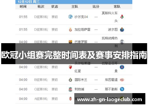 欧冠小组赛完整时间表及赛事安排指南