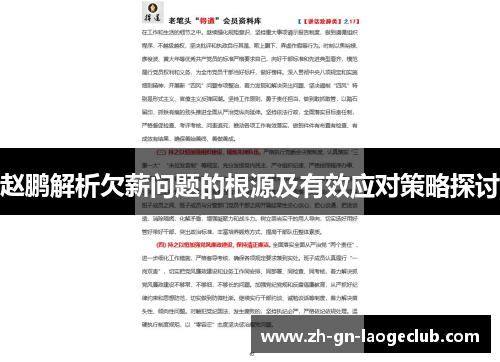 赵鹏解析欠薪问题的根源及有效应对策略探讨