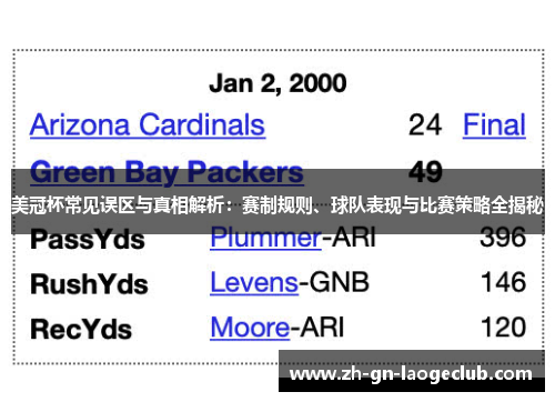 美冠杯常见误区与真相解析：赛制规则、球队表现与比赛策略全揭秘